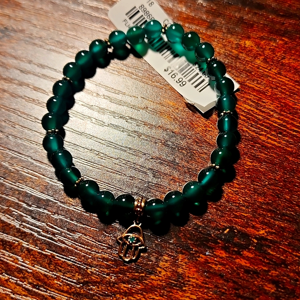 Green Bead Bracelet Hamsa